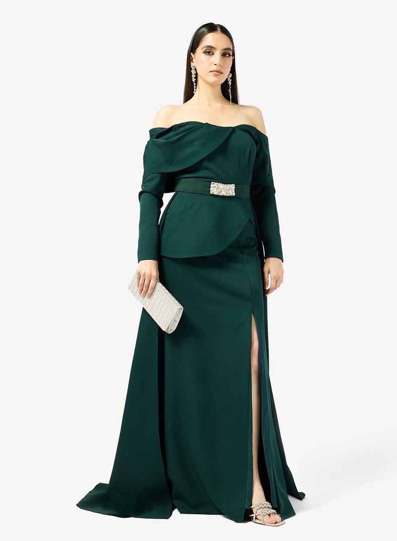 Iyra Off-Shoulder Belted Side Slit Dress - Image 4